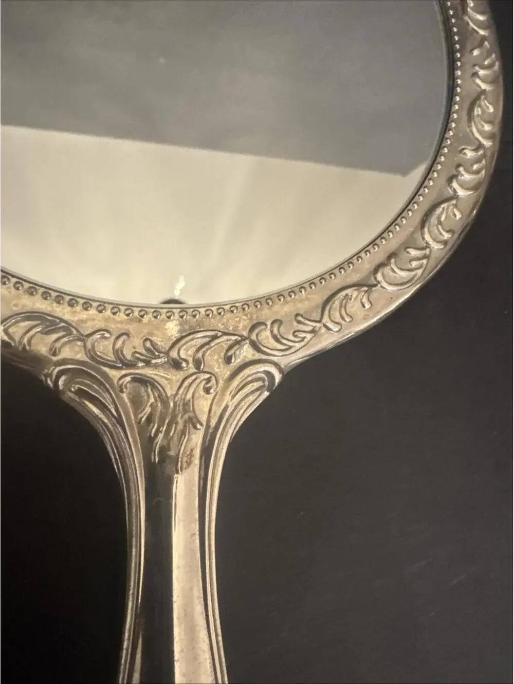 Antique Victorian Vanity Mirror Silver Plate Ornate Roses 9.25” x 5.5” VG Cond
